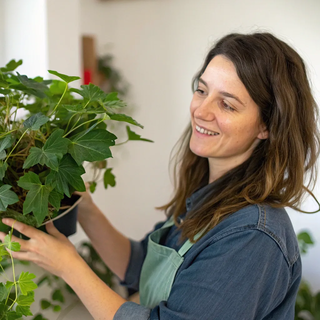 Emily Smith holding a plant